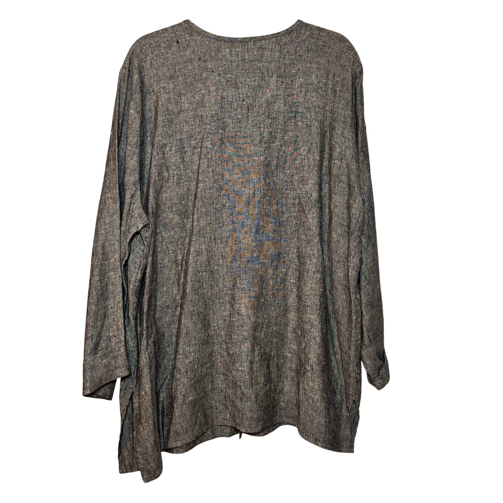 FLAX Womens Large 100% Linen Button Down Tunic Top Heathered Grey Lagenlook - Picture 4 of 5
